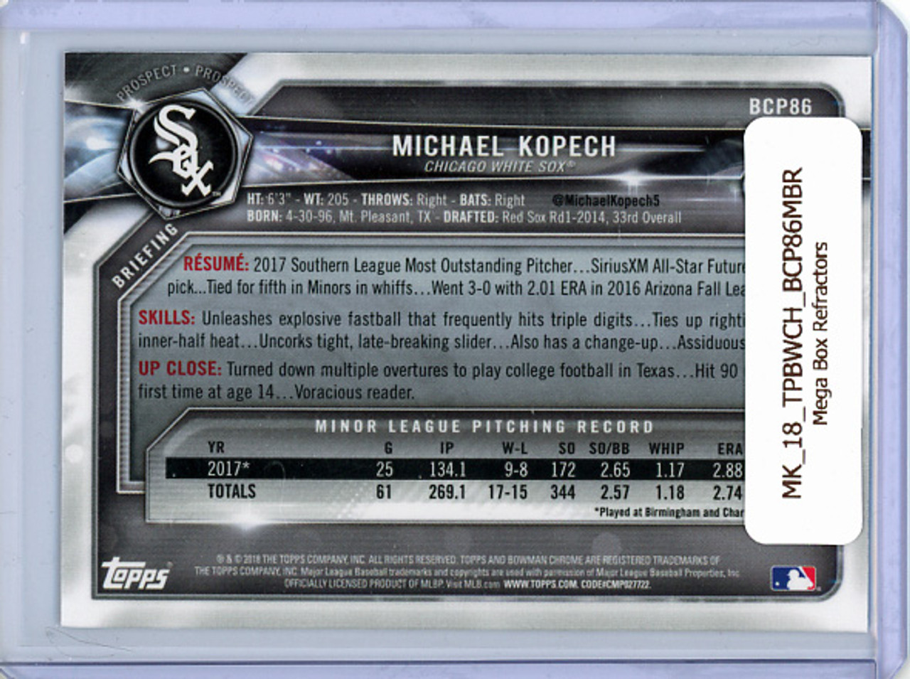 Michael Kopech 2018 Bowman Chrome #BCP-86 Mega Box Refractor