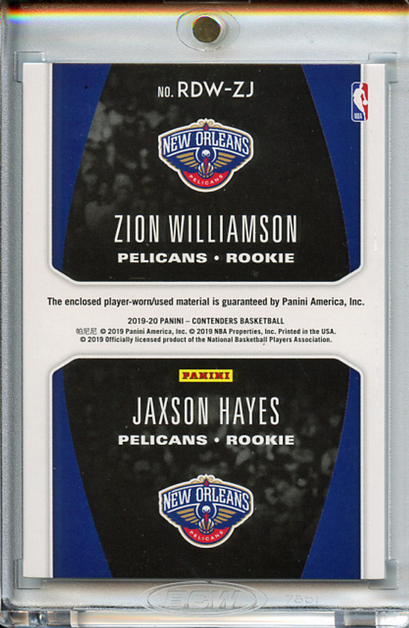 Zion Williamson, Jaxson Hayes 2019-20 Contenders, Rookie Ticket Dual Swatches #RDW-ZJ