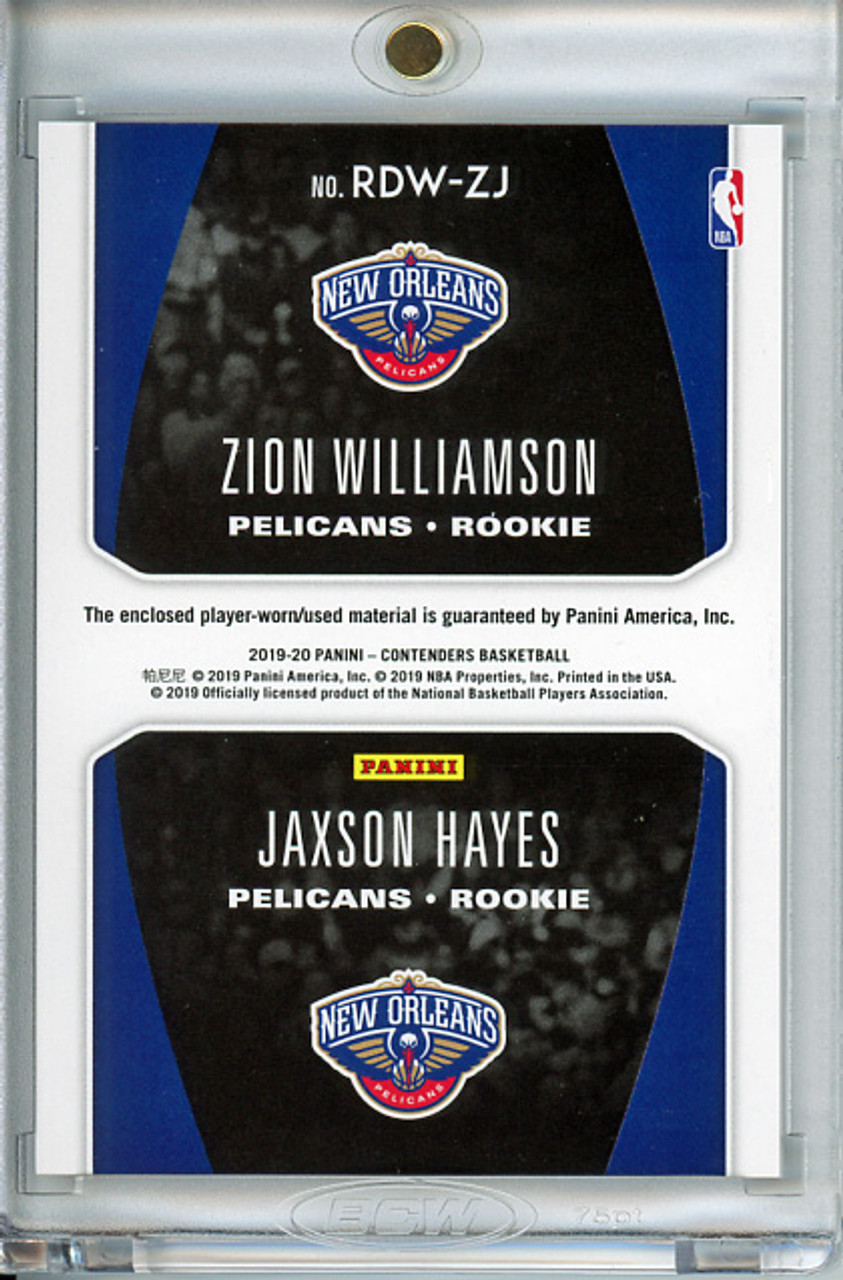 Zion Williamson, Jaxson Hayes 2019-20 Contenders, Rookie Ticket Dual Swatches #RDW-RZ (2)