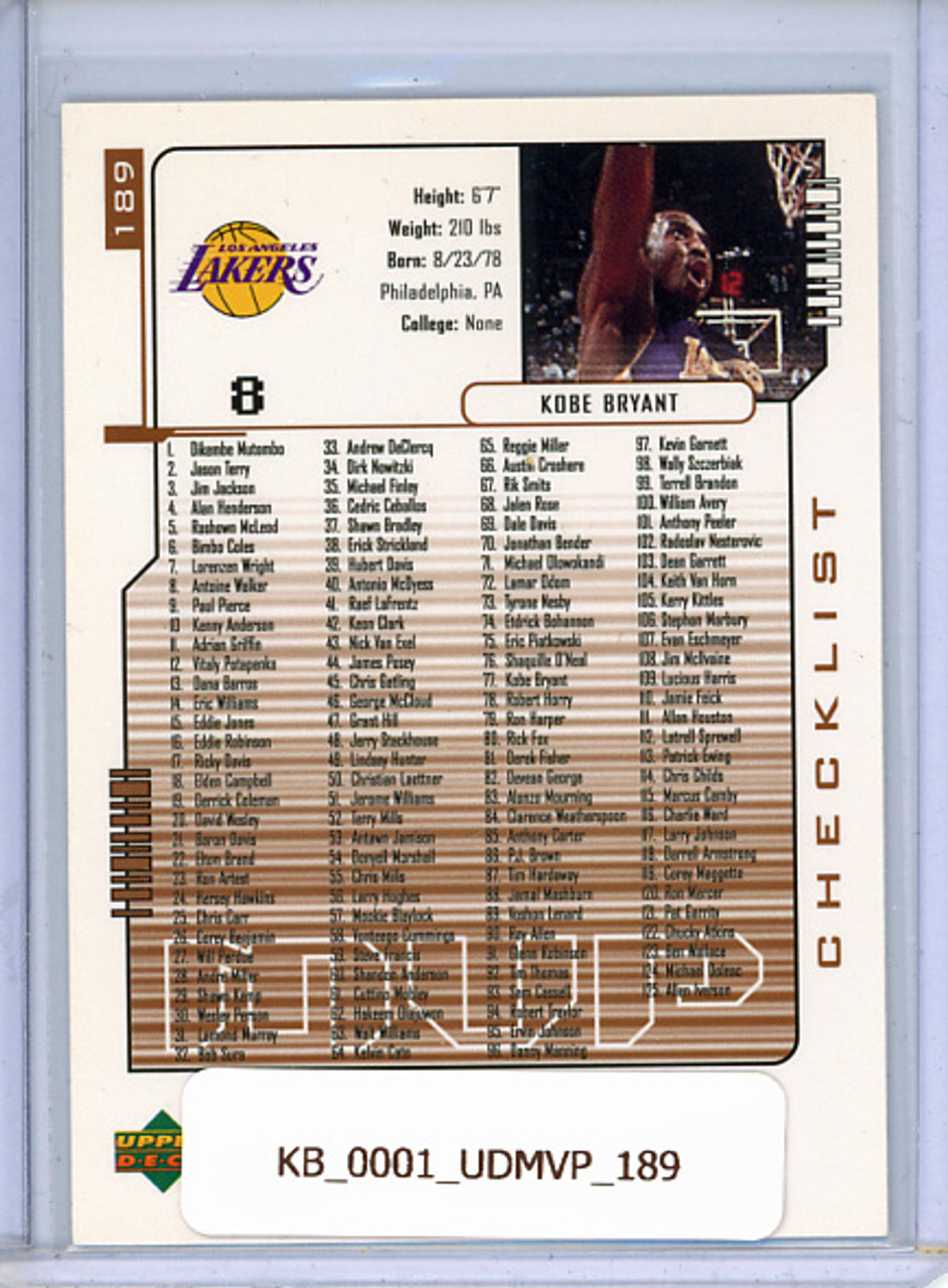 Kobe Bryant 2000-01 MVP #189 Checklist