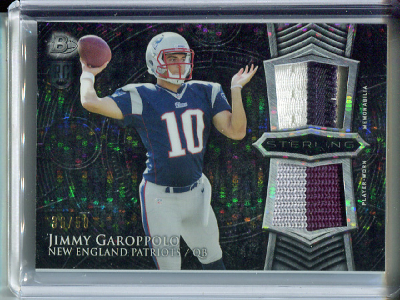 Jimmy Garoppolo 2014 Bowman Sterling, Relics #BSRDR-JG Pulsar Refractor (#36/50)