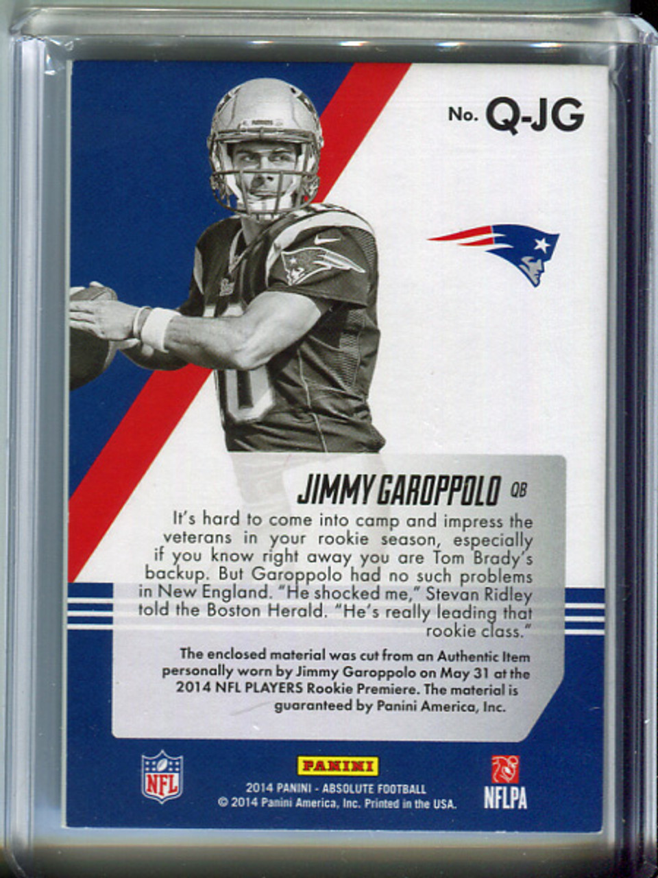 Jimmy Garoppolo 2014 Absolute, Tools of the Trade Rookie Quad Jersey #Q-JG (#032/249)