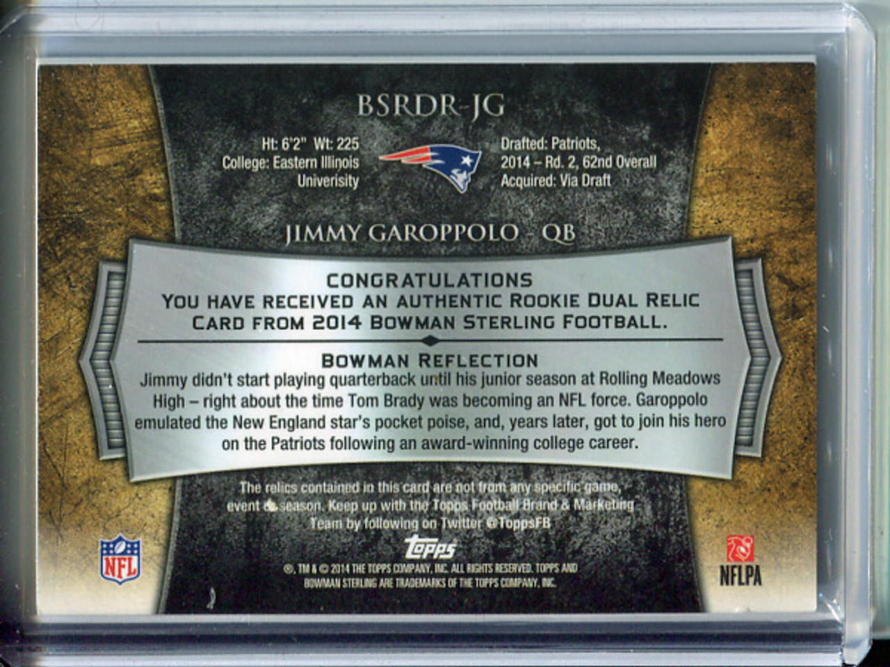 Jimmy Garoppolo 2014 Bowman Sterling, Relics #BSRDR-JG (2)