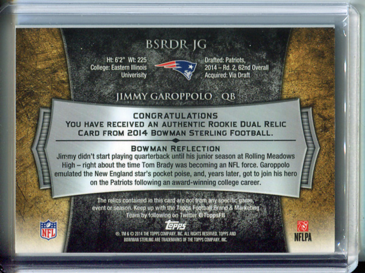 Jimmy Garoppolo 2014 Bowman Sterling, Relics #BSRDR-JG (3)