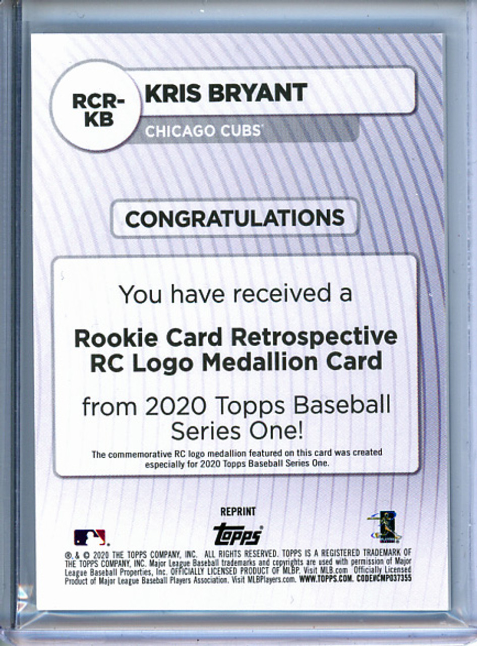 Kris Bryant 2020 Topps, Rookie Card Retrospective with RC Medallion #RCR-KB