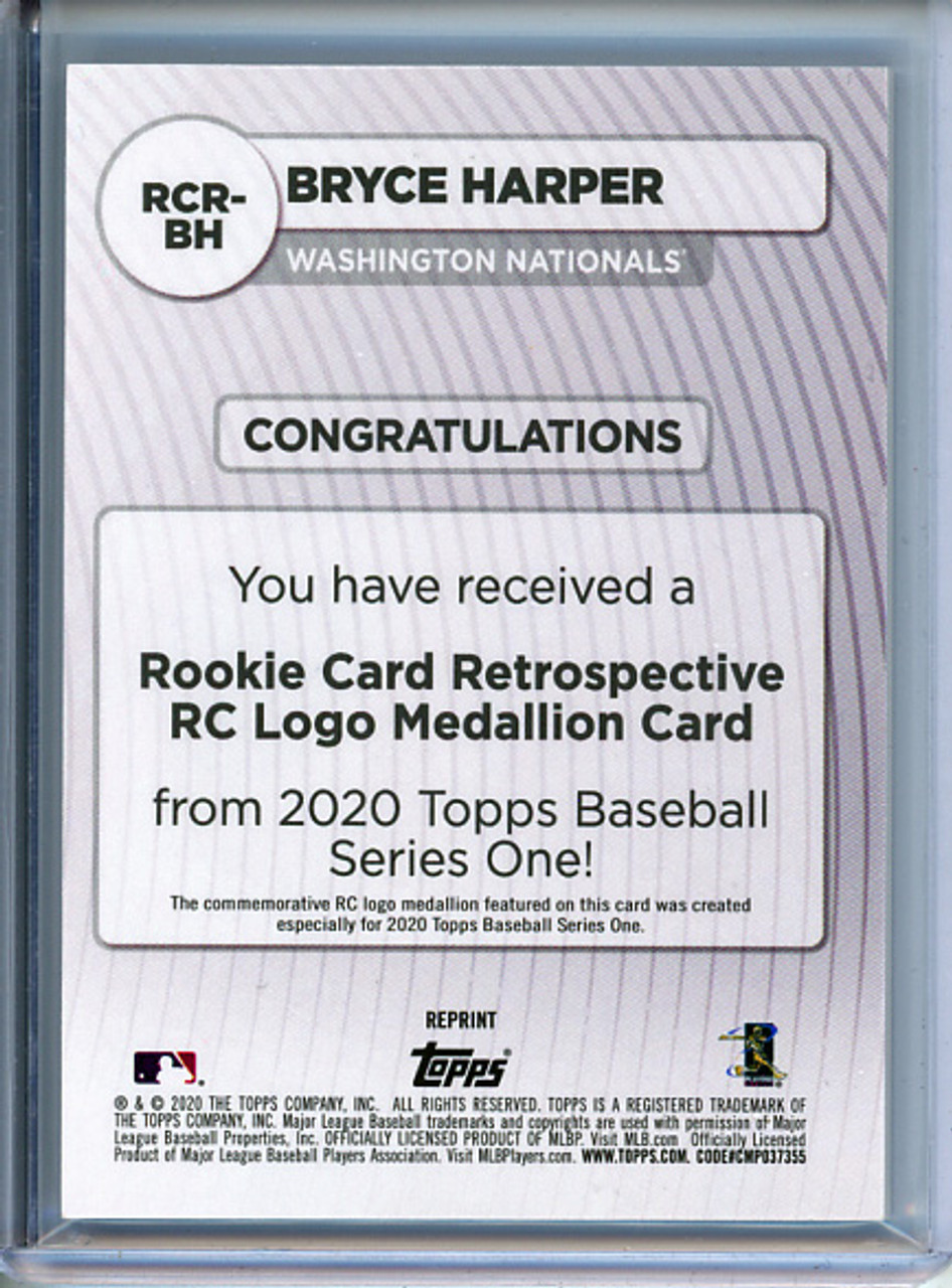 Bryce Harper 2020 Topps, Rookie Card Retrospective with RC Medallion #RCR-BH