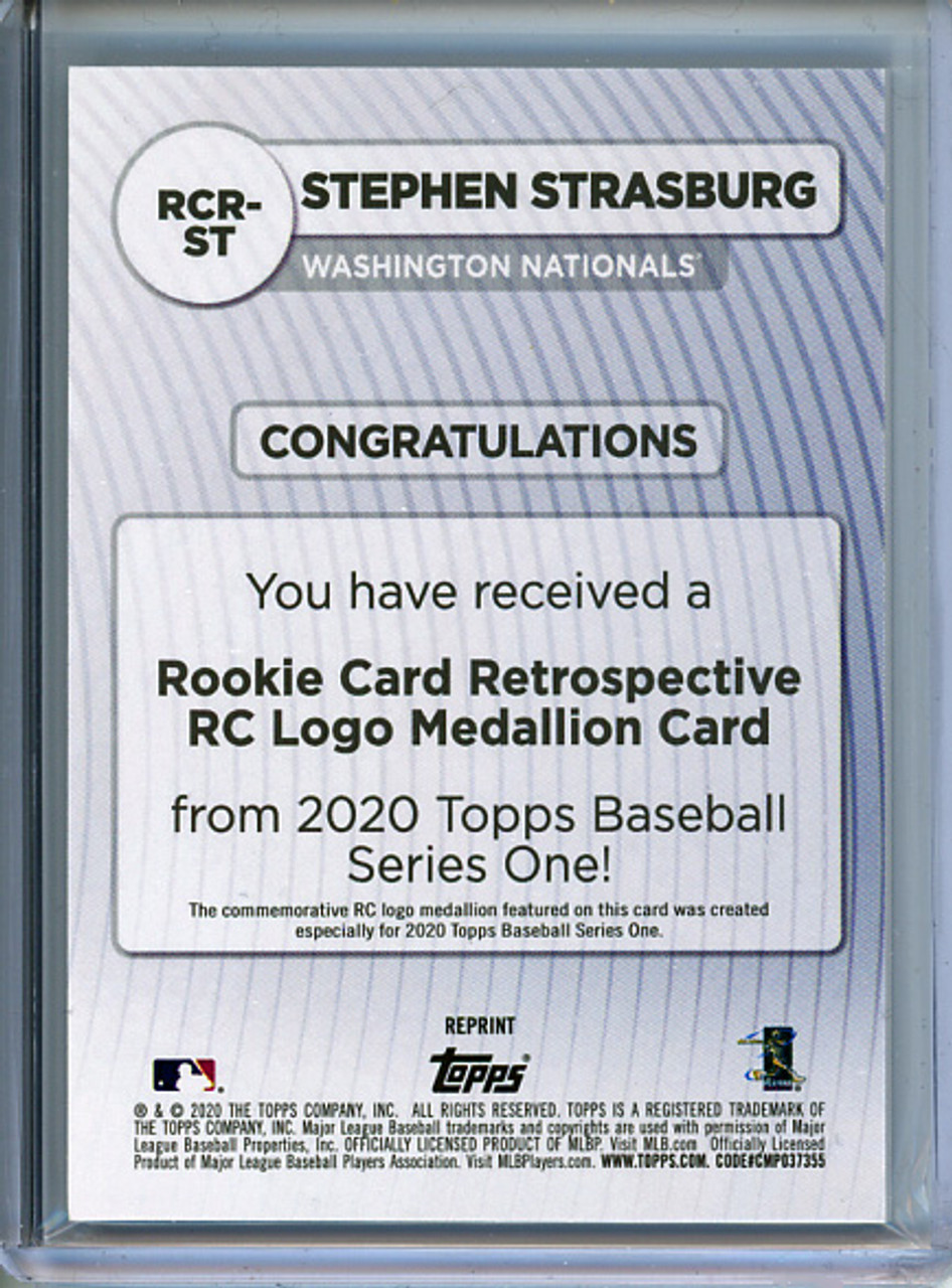 Stephen Strasburg 2020 Topps, Rookie Card Retrospective with RC Medallion #RCR-ST