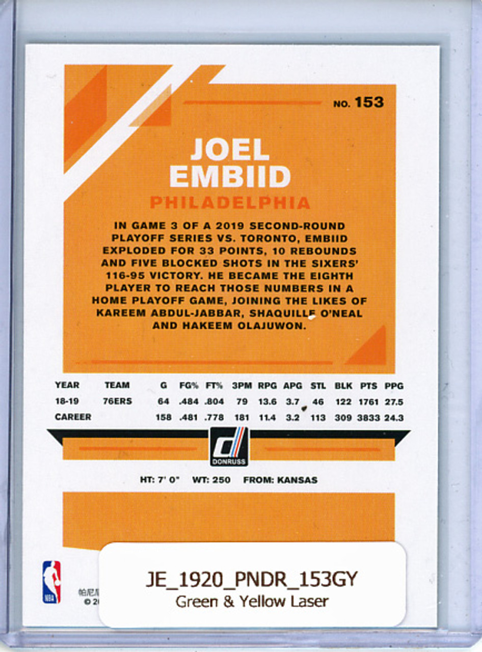 Joel Embiid 2019-20 Donruss #153 Green & Yellow Laser