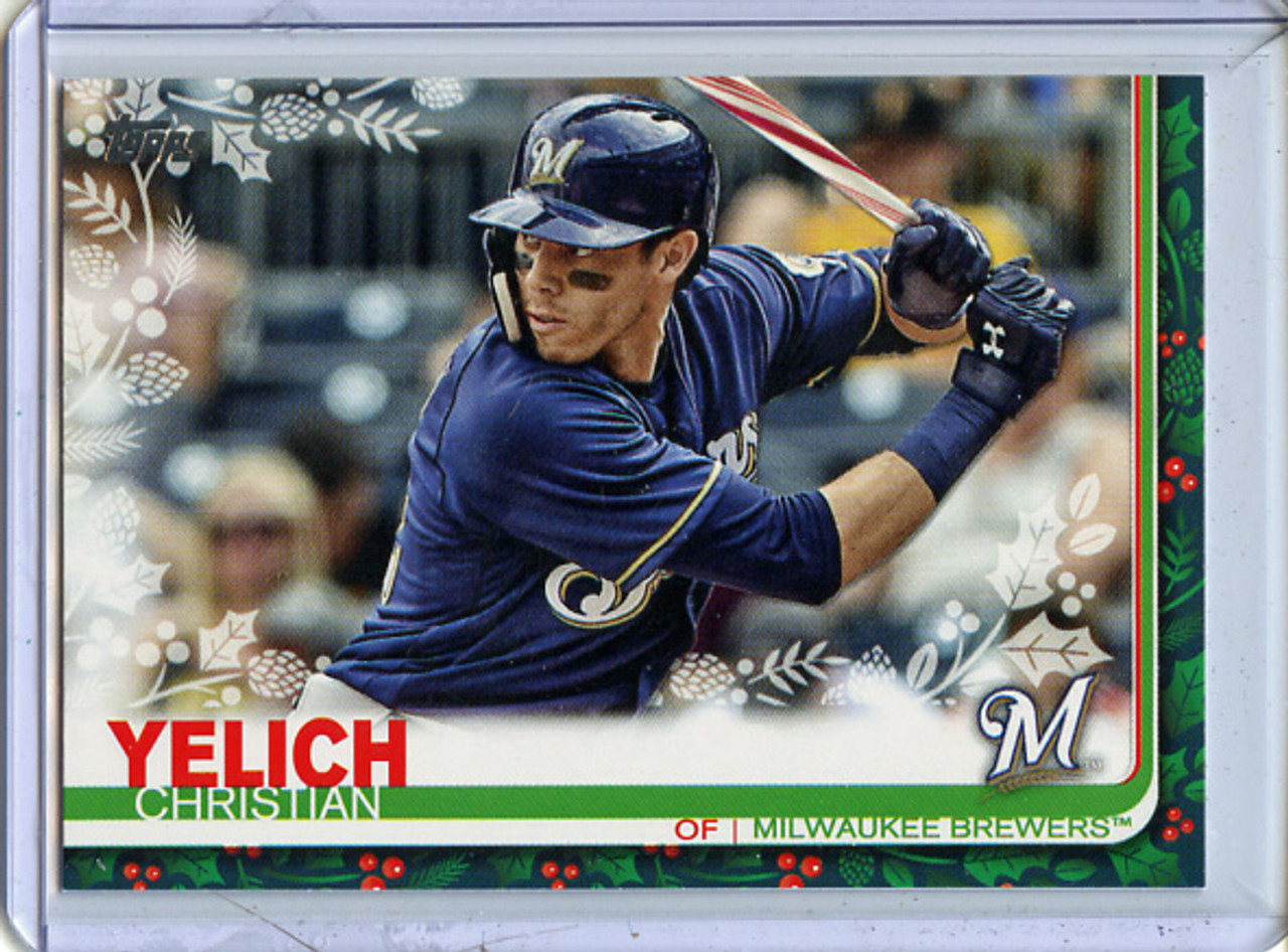 Christian Yelich 2019 Topps Holiday #HW72 Photo Variations (Candy Cane Bat)