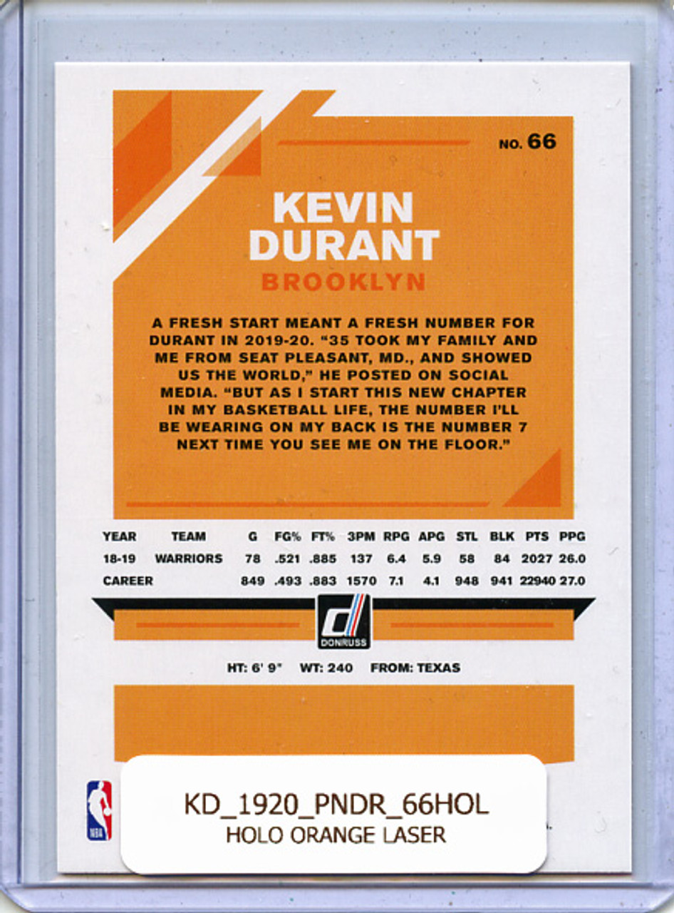 Kevin Durant 2019-20 Donruss #66 Holo Orange Laser