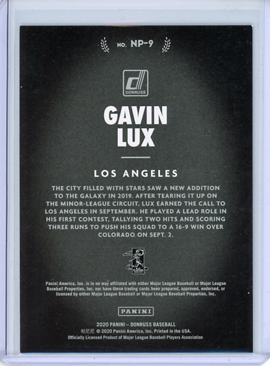 Gavin Lux 2020 Donruss, Now Playing #NP-9 Blue (#159/249)