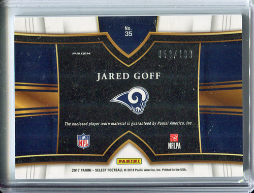 Jared Goff 2017 Select, Swatches #35 Silver (#035/199)