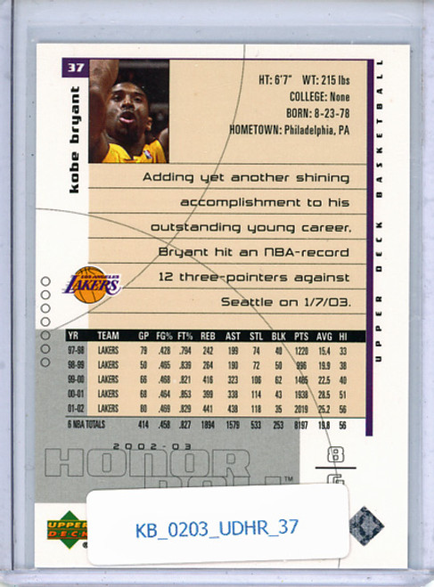 Kobe Bryant 2002-03 Honor Roll #37