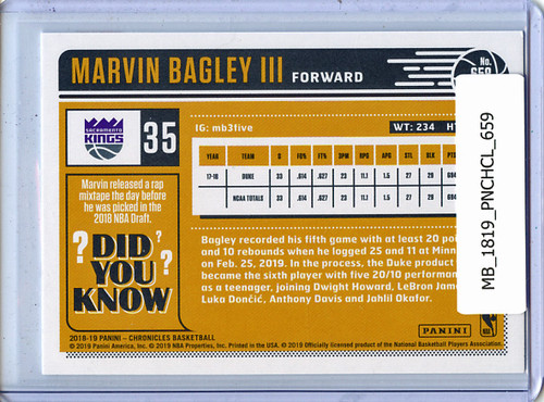 Marvin Bagley III 2018-19 Chronicles, Classics #659