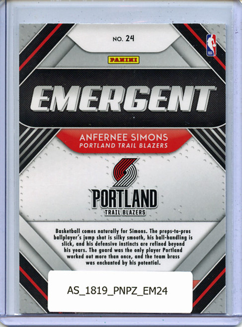 Anfernee Simons 2018-19 Prizm, Emergent #24