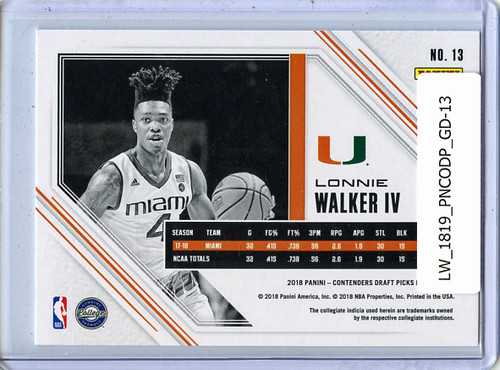 Lonnie Walker IV 2018-19 Contenders Draft Picks, Game Day Tickets #13