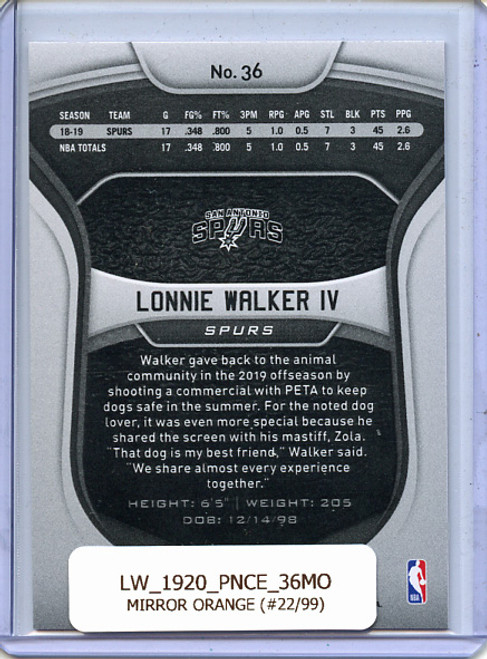 Lonnie Walker IV 2019-20 Certified #36 Mirror Orange (#22/99)