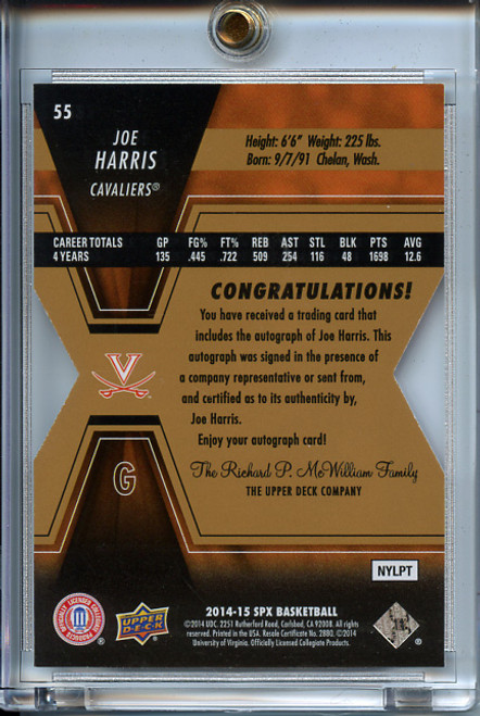 Joe Harris 2014-15 Upper Deck SPx #55 Autographs Die Cut (#3/5)