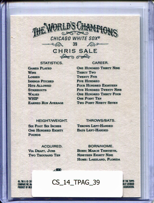 Chris Sale 2014 Allen and Ginter #39