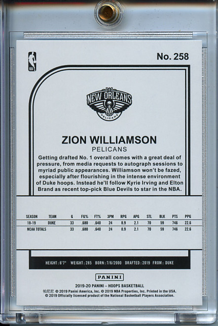 Zion Williamson 2019-20 Hoops #258 Winter (3)