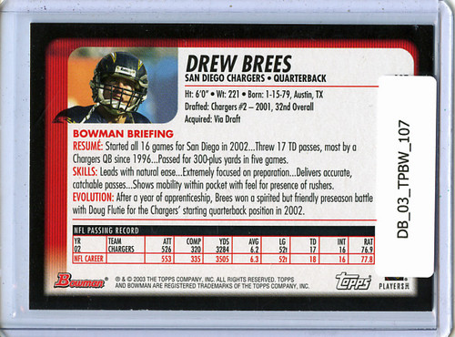 Drew Brees 2003 Bowman #107
