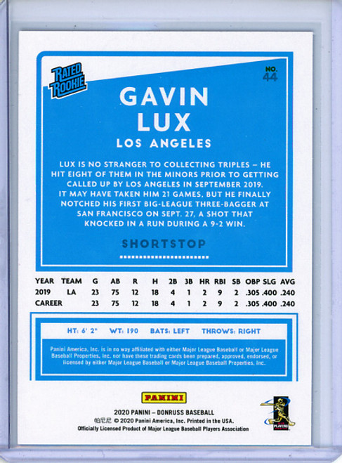 Gavin Lux 2020 Donruss #44 Blue Holo (3)