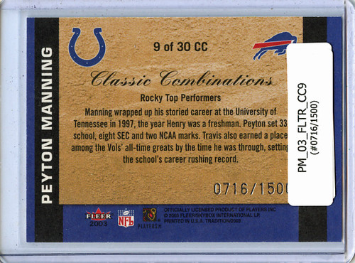 Peyton Manning, Travis Henry 2003 Tradition, Classic Combinations #CC9 (#0716/1500)