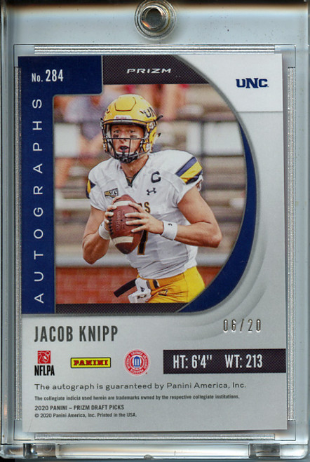 Jacob Knipp 2020 Prizm Draft Picks #284 Autograph Prizms Orange Pulsar (#06/20)