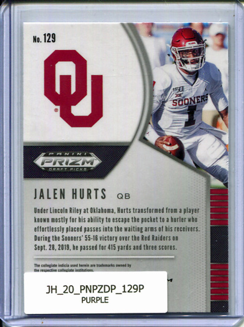 Jalen Hurts 2020 Prizm Draft Picks #129 Purple