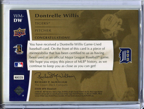 Dontrelle Willis 2008 SPx, Winning Materials SPx #WM-DW (#104/150)