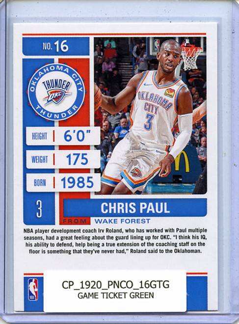 Chris Paul 2019-20 Contenders #16 Game Ticket Green