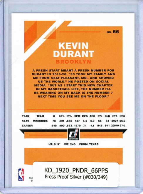 Kevin Durant 2019-20 Donruss #66 Press Proof Silver (#030/349)