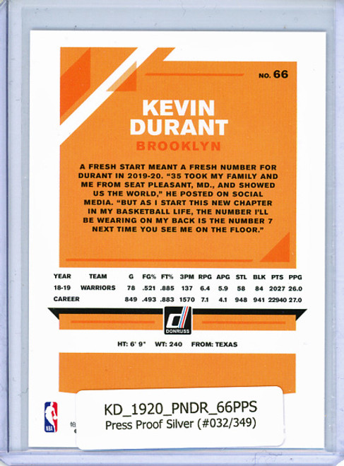 Kevin Durant 2019-20 Donruss #66 Press Proof Silver (#032/349)