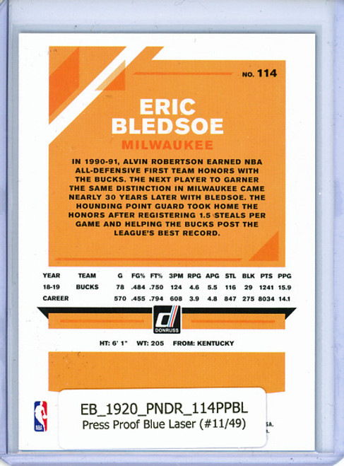 Eric Bledsoe 2019-20 Donruss #114, Press Proof Blue Laser (#11/49)