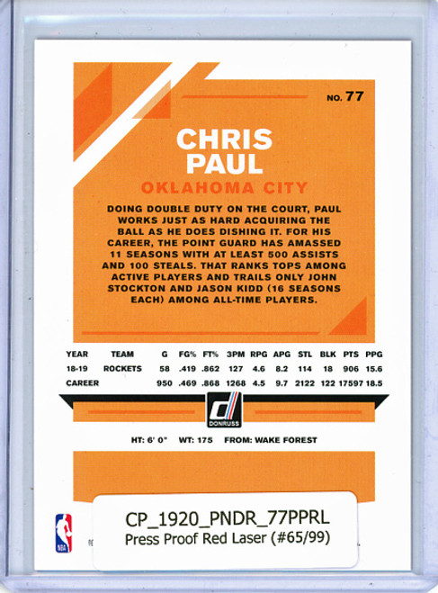 Chris Paul 2019-20 Donruss #77, Press Proof Red Laser (#65/99)