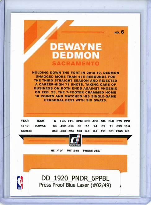 Dewayne Dedmon 2019-20 Donruss #6, Press Proof Blue Laser (#02/49)