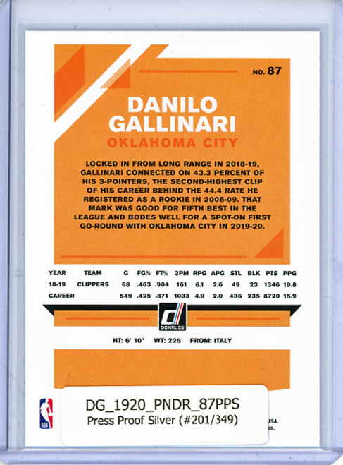 Danilo Gallinari 2019-20 Donruss #87, Press Proof Silver (#201/349)