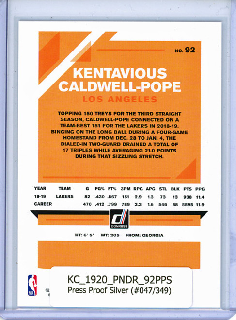 Kentavious Caldwell-Pope 2019-20 Donruss #92, Press Proof Silver (#047/349)