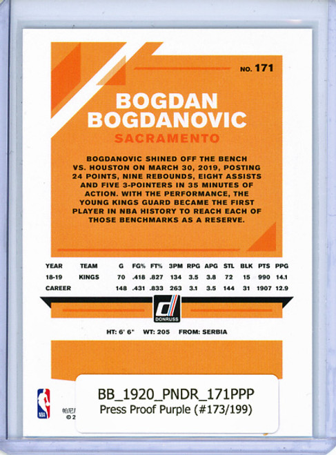 Bogdan Bogdanovic 2019-20 Donruss #171 Press Proof Purple (#173/199)