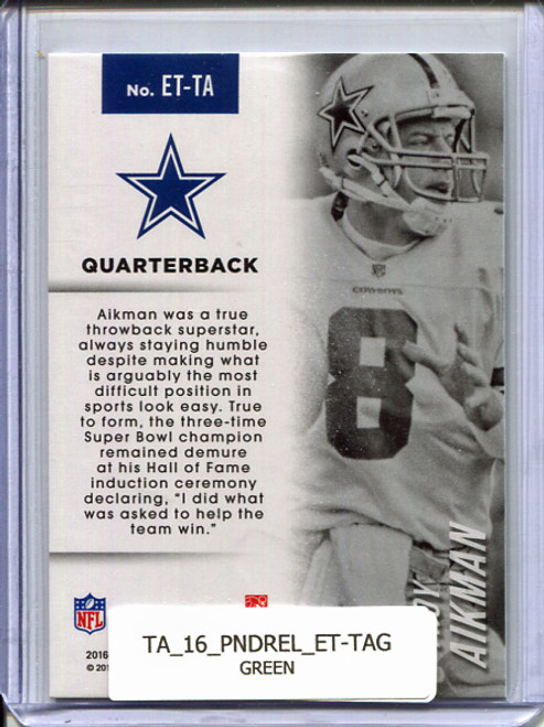 Troy Aikman 2016 Donruss Elite, Etched in Time #ET-TA Green