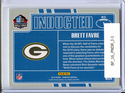 Brett Favre 2016 Donruss, Inducted #1