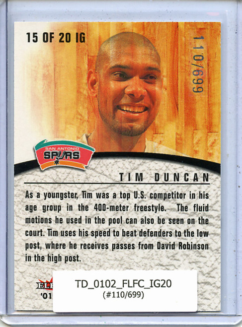 Tim Duncan 2001-02 Force, Inside the Game #IG15 (#110/699)