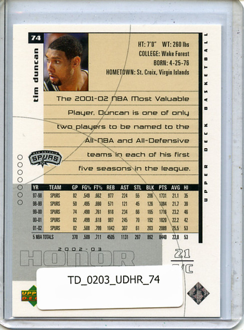 Tim Duncan 2002-03 Honor Roll #74