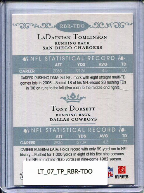 LaDainian Tomlinson, Tony Dorsett 2007 Topps, Running Back Royalty #RBR-TDO