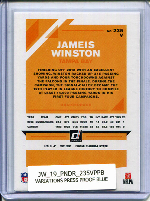 Jameis Winston 2019 Donruss #235 Variations Press Proof Blue