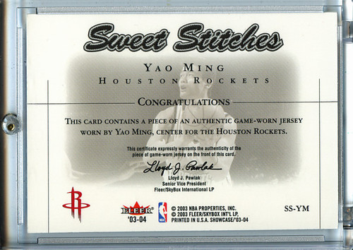 Yao Ming 2003-04 Showcase, Sweet Stitches Game-Used #SS-YM (1)