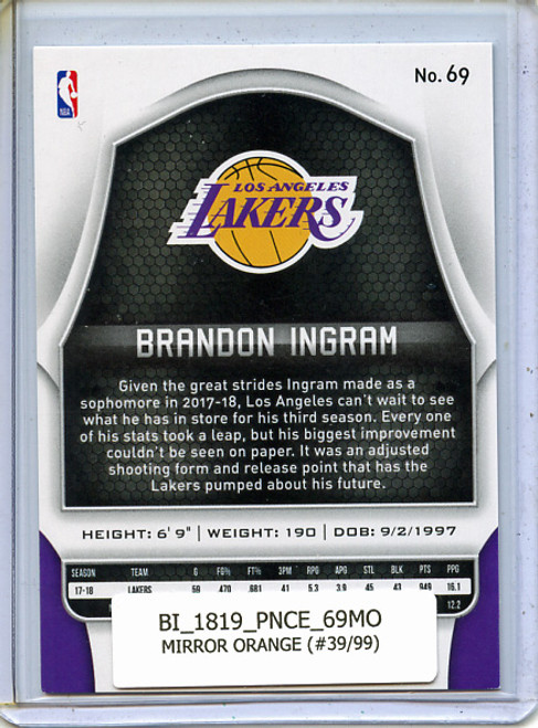 Brandon Ingram 2018-19 Certified #69 Mirror Orange (#39/99)