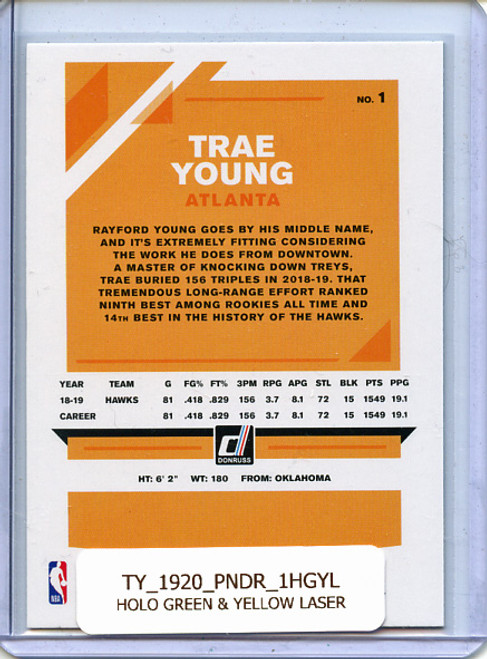 Trae Young 2019-20 Donruss #1 Holo Green & Yellow Laser