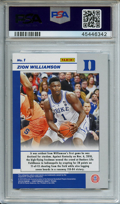 Zion Williamson 2019-20 Contenders Draft Picks, Game Day Ticket #1 PSA 10 Gem Mint (#45446342)