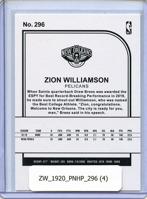 Zion Williamson 2019-20 Hoops #296 Hoops Tribute (4)